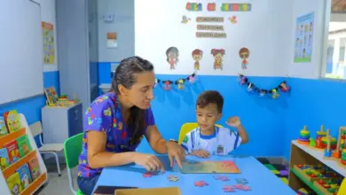 Professora ensinando o aluno